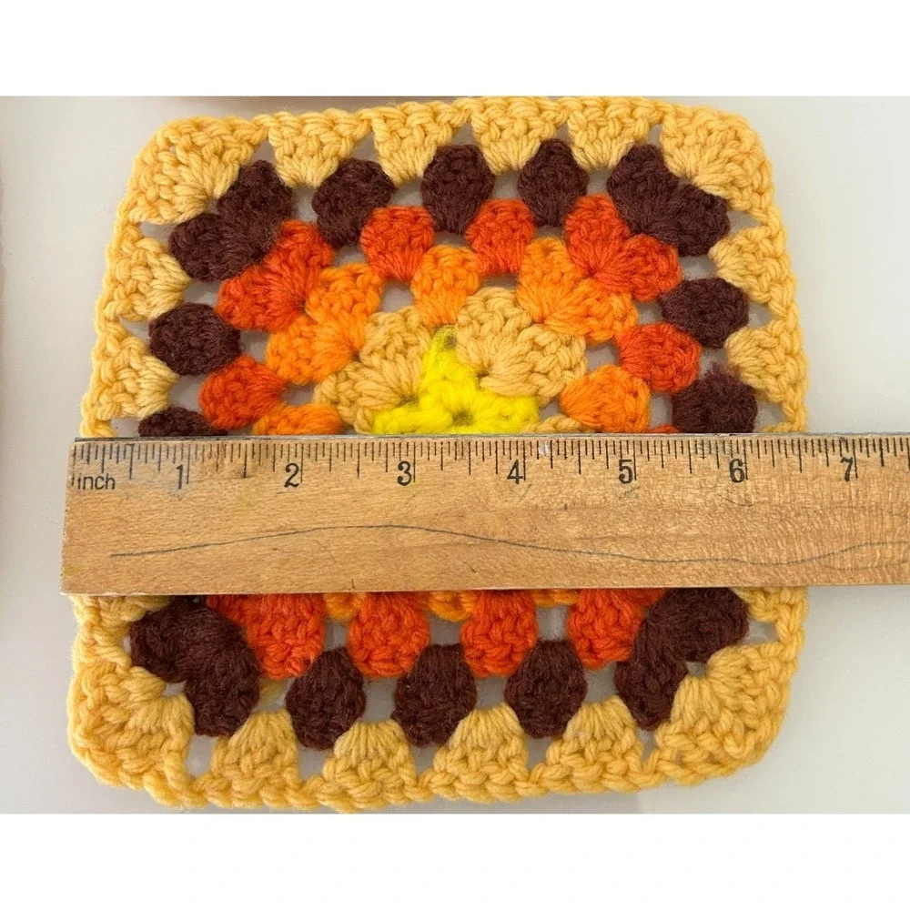 Vintage 1970 MCM Hand Crocheted Brown Square Hot Pad Pot Holder Trivet Set 4 NOS